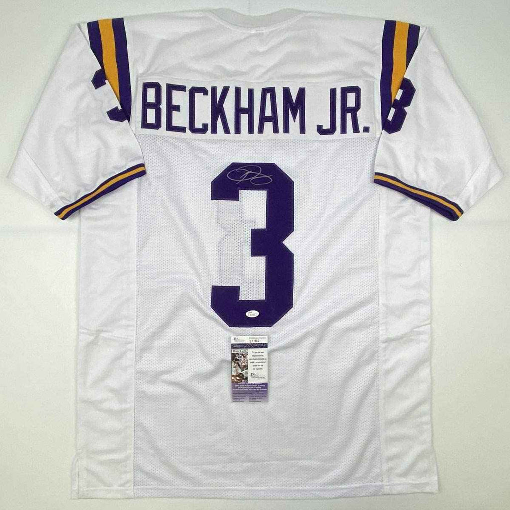 Autographed/Signed Odell Beckham Jr. LSU White College Football Jersey JSA COA