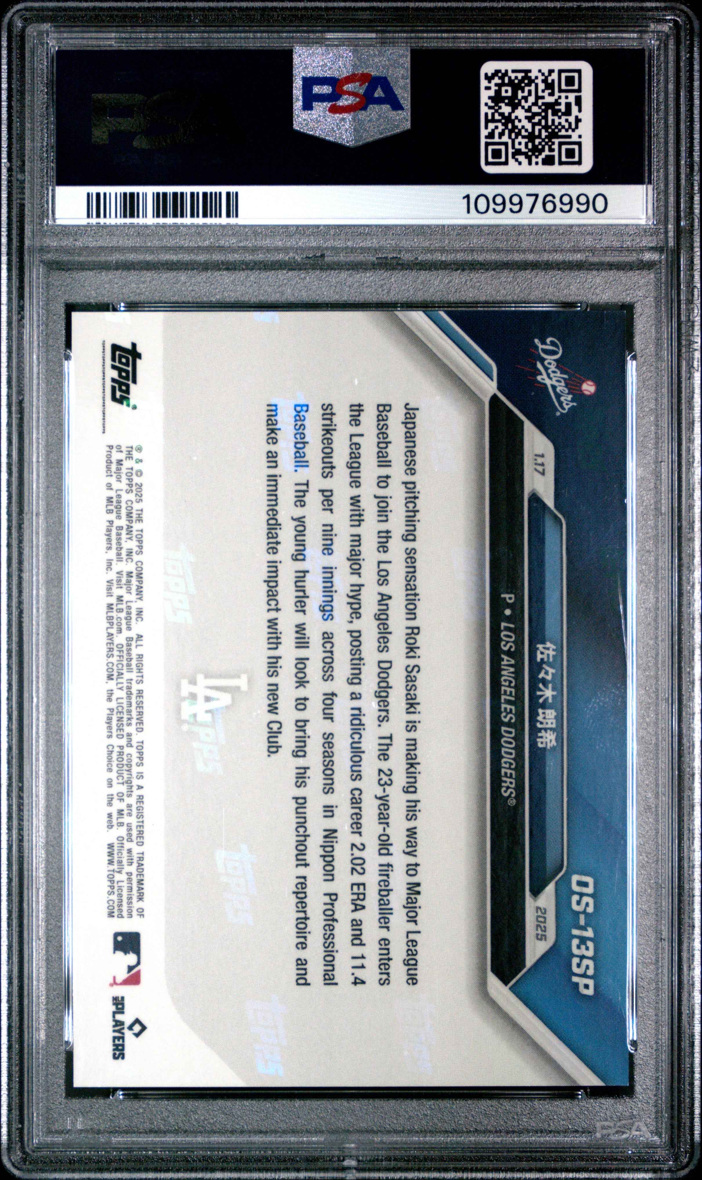 Graded 2024 Topps Now Roki Sasaki #OS13SP Offseason Rookie RC Baseball Card PSA 9 Mint