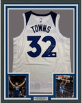 Framed Autographed/Signed Karl-Anthony Towns 35x39 Minnesota White Basketball Jersey JSA COA