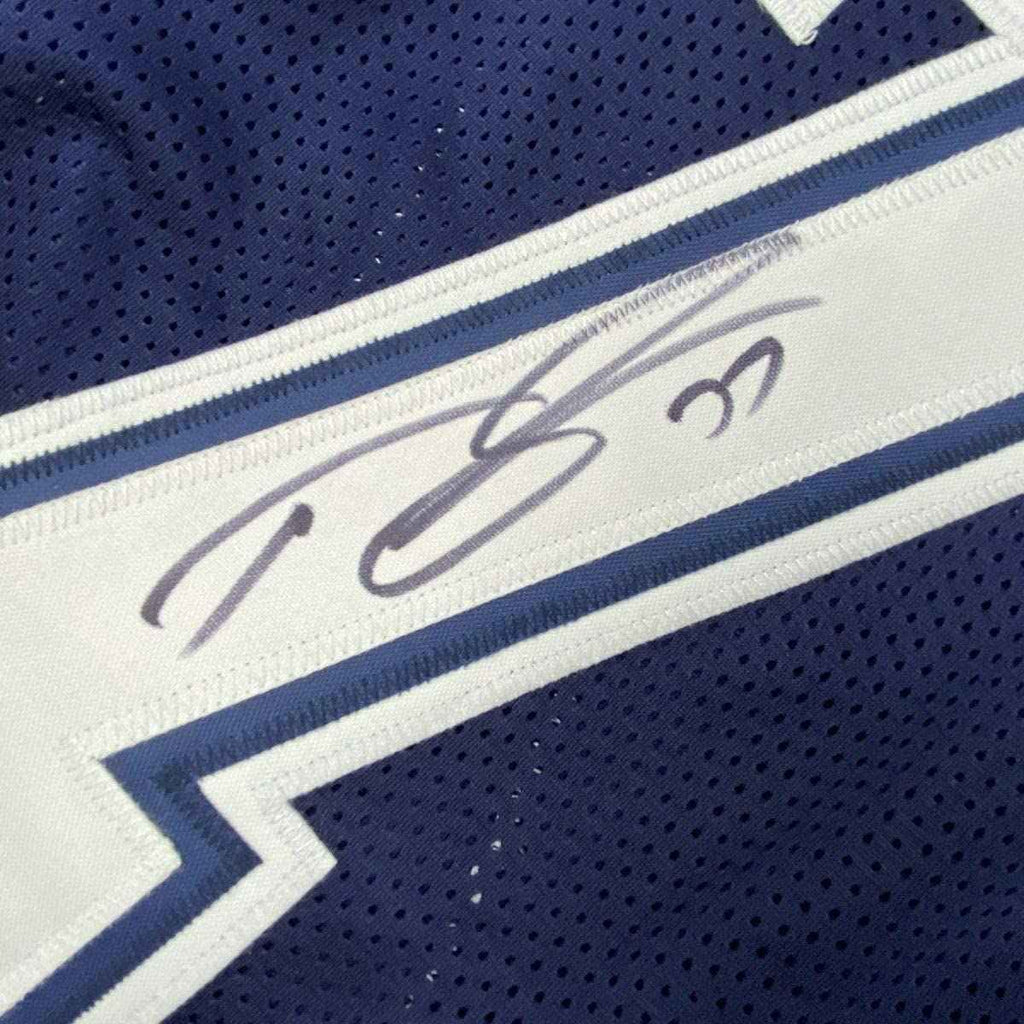 Framed Autographed/Signed Tyron Smith 35x39 Dallas Blue Football Jersey JSA COA