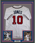 Framed Autographed/Signed Chipper Jones 35x39 Atlanta White Baseball Jersey JSA COA