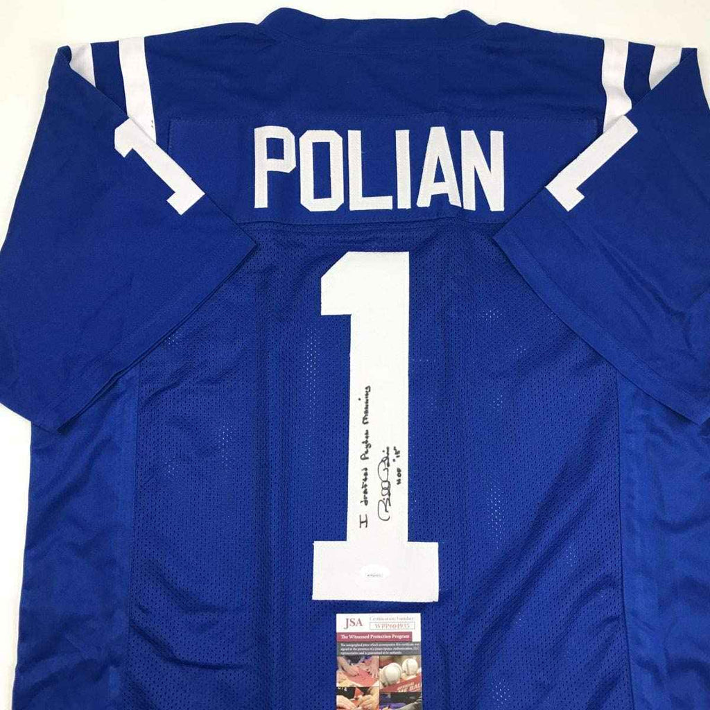 Autographed/Signed Bill Polian HOF 15 Indianapolis Blue Football Jersey JSA COA