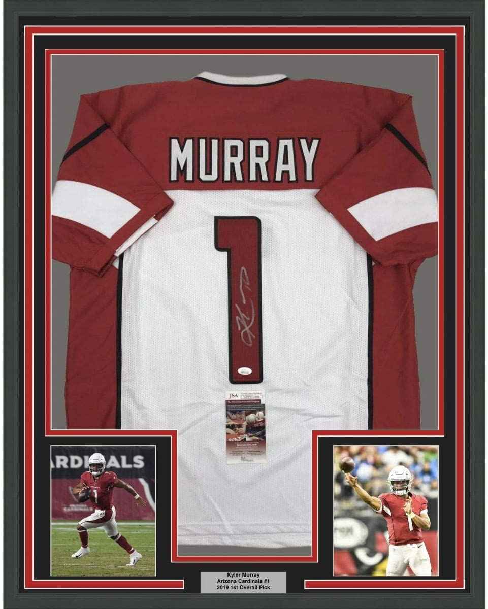 Framed Autographed/Signed Kyler Murray 35x39 Arizona White Football Jersey JSA COA