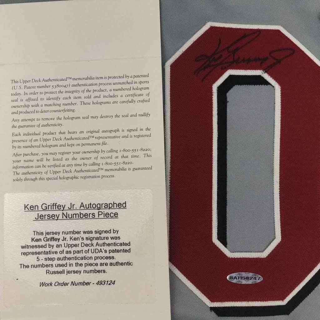 Autographed/Signed Ken Griffey Jr. Cincinnati Grey Baseball Jersey Upper Deck UDA COA