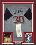 Framed Autographed/Signed Ken Griffey Jr. 35x39 Cincinnati Grey Baseball Jersey Upper Deck UDA COA