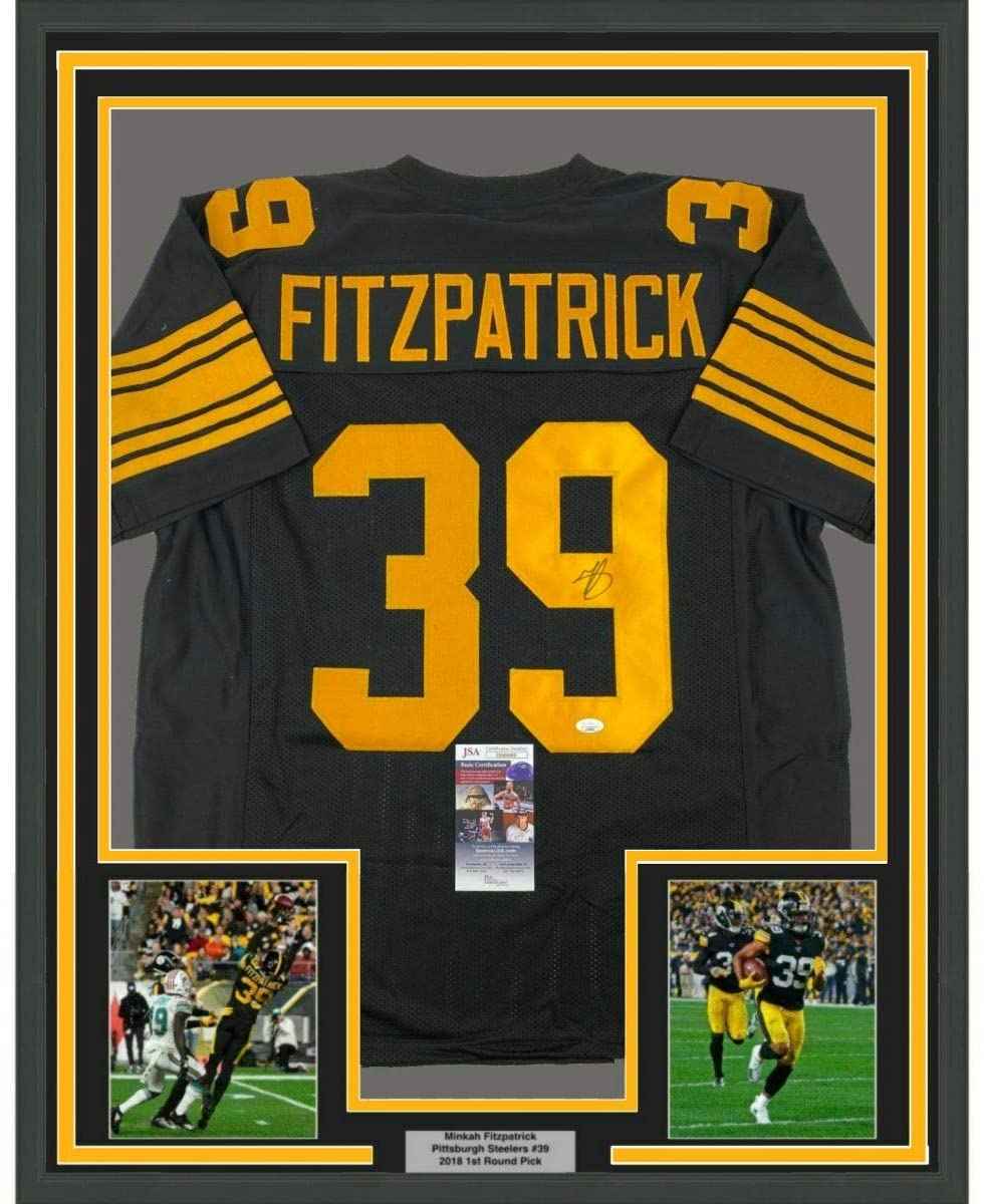Framed Autographed/Signed Minkah Fitzpatrick 35x39 Pittsburgh Color Rush Football Jersey JSA COA