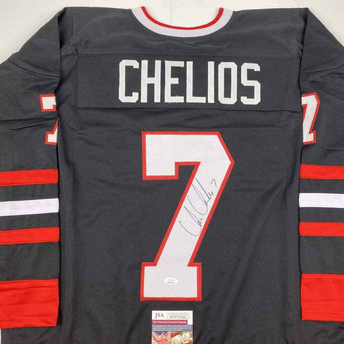 Autographed/Signed Chris Chelios Chicago Black Hockey Jersey JSA COA