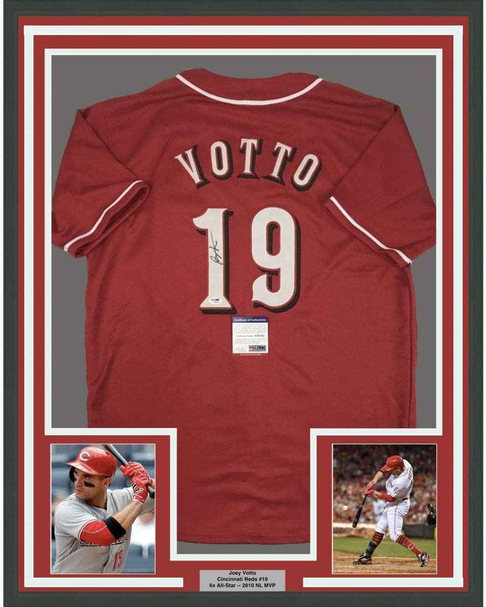 Framed Autographed/Signed Joey Votto 35x39 Cincinnati Red Baseball Jersey JSA COA