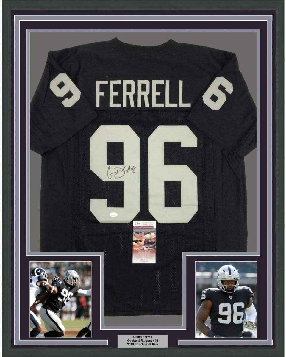 Framed Autographed/Signed Clelin Ferrell 35x39 Oakland Black Football Jersey JSA COA