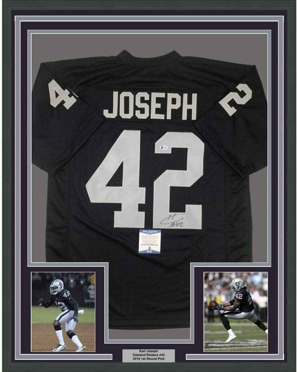 Framed Autographed/Signed Karl Joseph 35x39 Oakland Black Football Jersey Beckett BAS COA