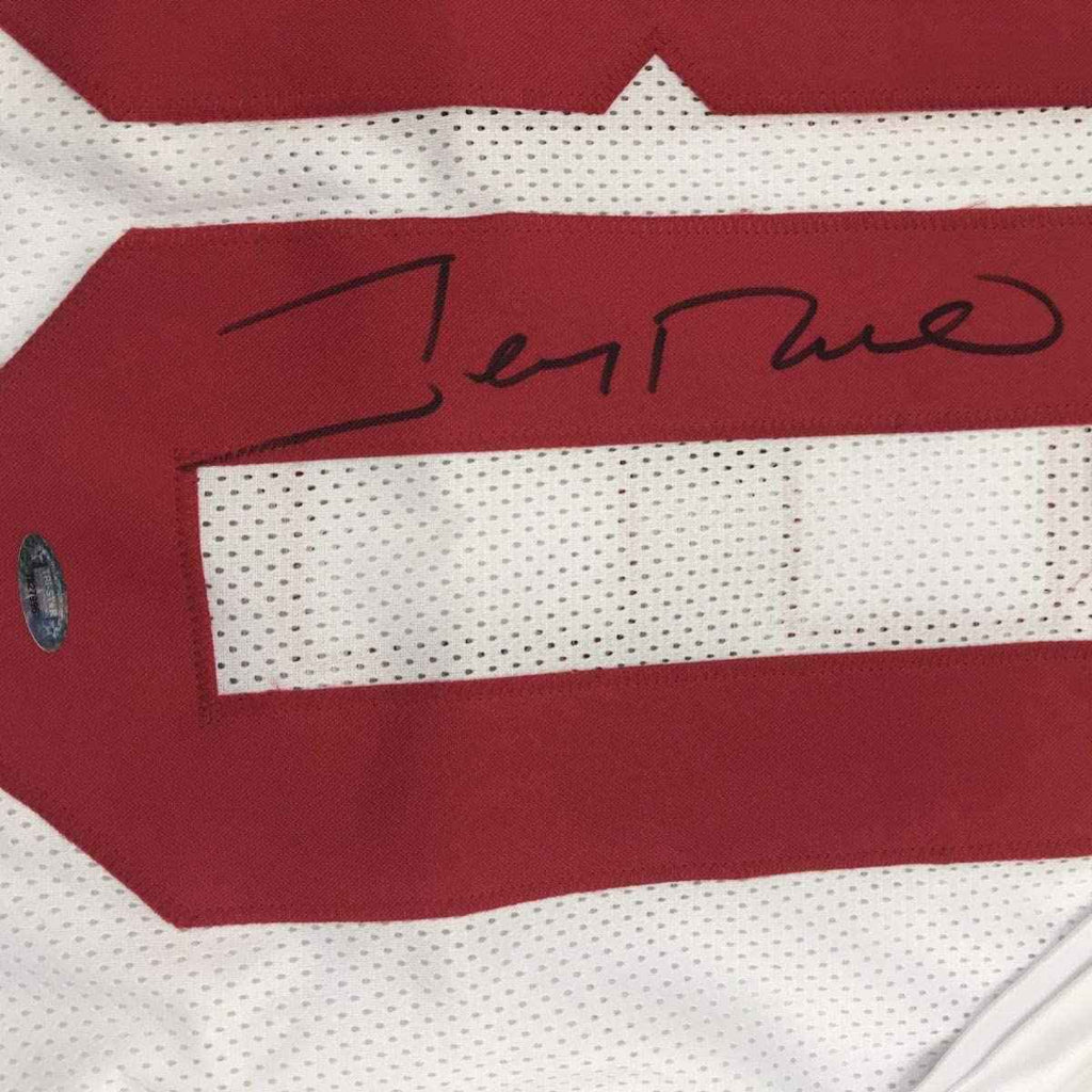 Autographed/Signed Jerry Rice San Francisco White Football Jersey Tristar COA