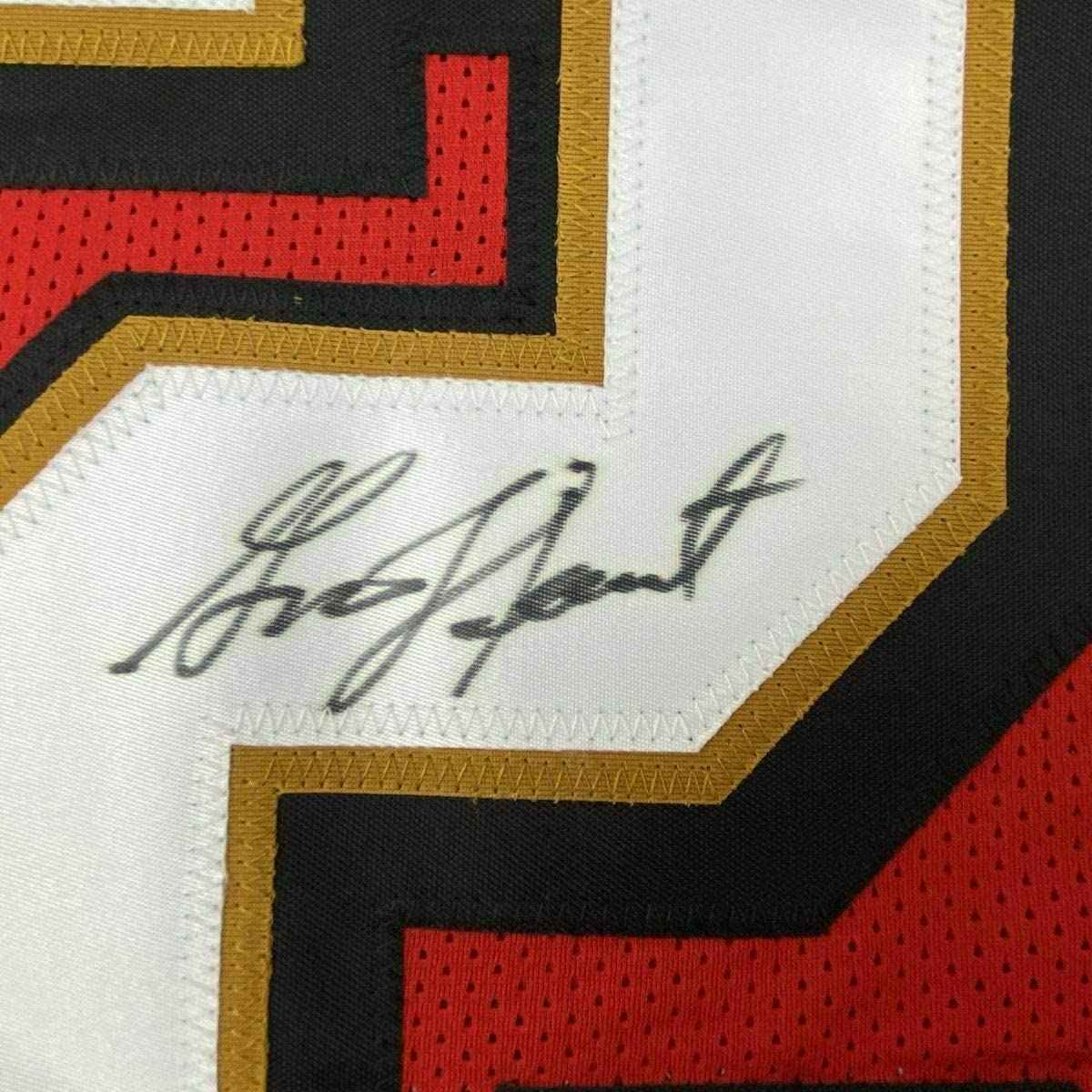 Framed Autographed/Signed Garrison Hearst 35x39 San Francisco Red Football Jersey JSA COA
