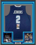 Framed Autographed/Signed Kris Jenkins 35x39 Villanova Blue College Basketball Jersey JSA COA
