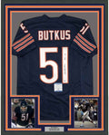 Framed Autographed/Signed Dick Butkus HOF 79 35x39 Chicago Blue Football Jersey Beckett BAS COA