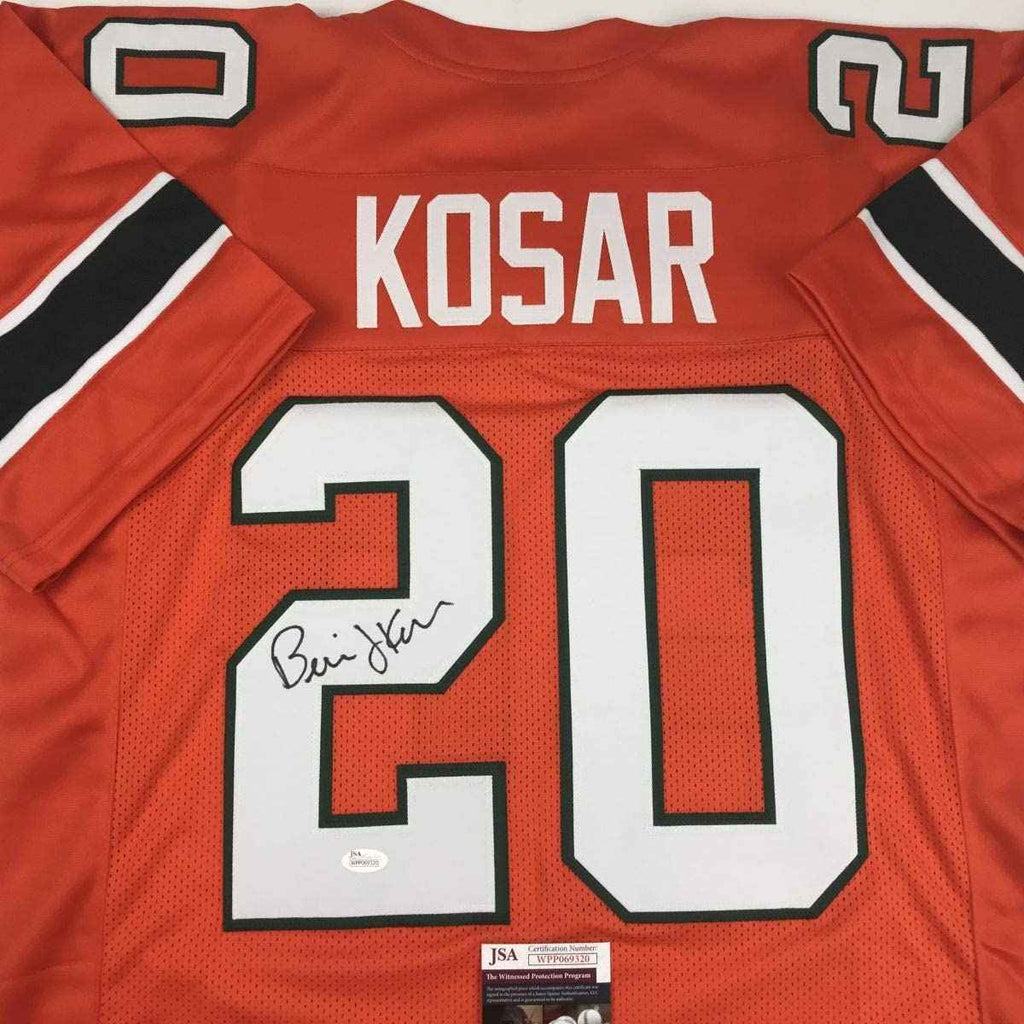 Autographed/Signed Bernie Kosar Miami Orange Football Jersey JSA COA