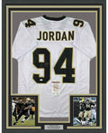 Framed Autographed/Signed Cam Cameron Jordan 35x39 New Orleans White Football Jersey JSA COA