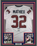Framed Autographed/Signed Tyrann Mathieu 35x39 Houston White Football Jersey Beckett BAS COA