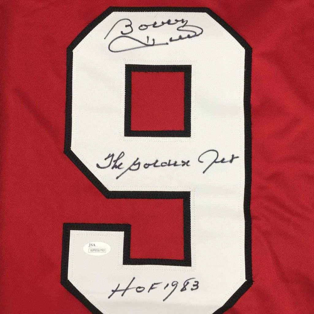 Autographed/Signed Bobby Hull HOF 1983 The Golden Jet Chicago Red Hockey Jersey JSA COA