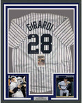 Framed Autographed/Signed Joe Girardi 4x WS Champs 35x39 New York Pinstripe Baseball Jersey JSA COA