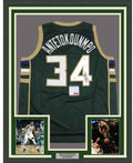 Framed Autographed/Signed Giannis Antetokounmpo 35x39 Milwaukee Green Basketball Jersey PSA/DNA COA