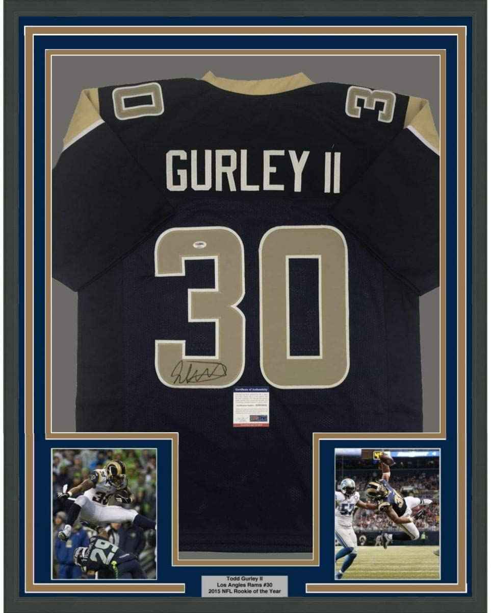 Framed Autographed/Signed Todd Gurley II 35x39 Los Angeles LA Dark Blue Football Jersey PSA/DNA COA