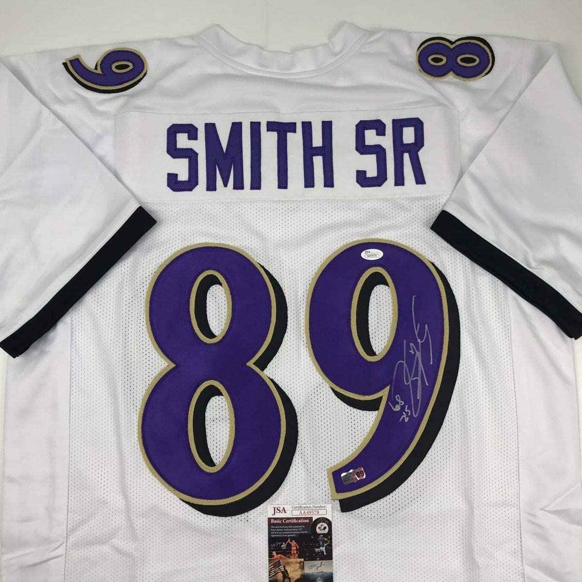 Autographed/Signed Steve Smith Sr. Baltimore White Football Jersey JSA COA