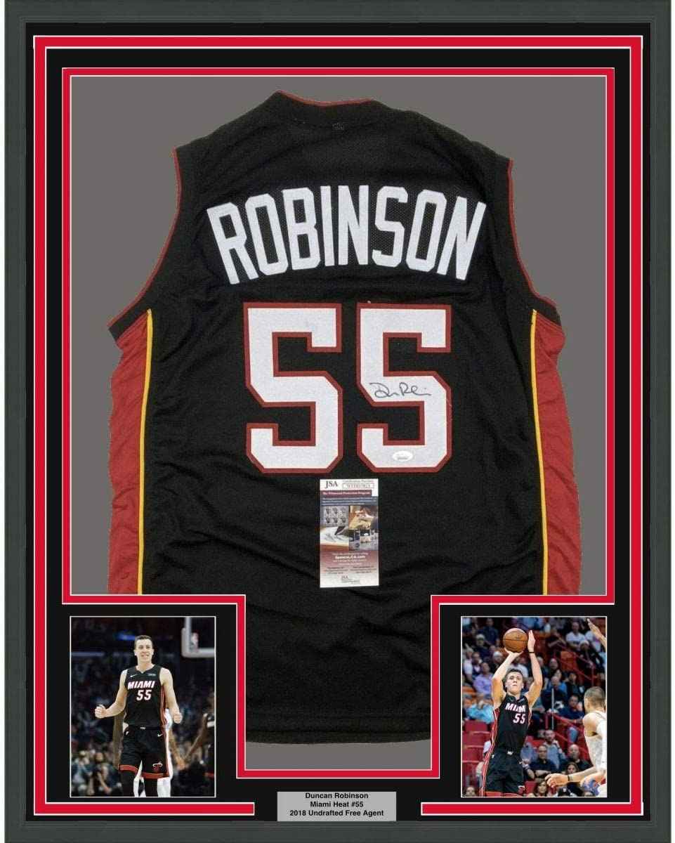 Framed Autographed/Signed Duncan Robinson 35x39 Miami Black Basketball Jersey JSA COA