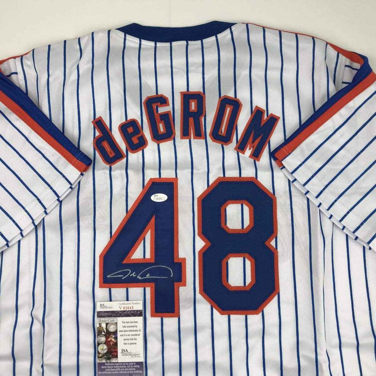 Autographed/Signed Jacob DeGrom New York NY Pinstripe Baseball Jersey JSA COA