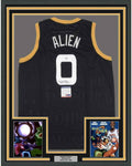 Framed Autographed/Signed Muggsy Bogues 35x39 Alien Space Jam Monstars Black Basketball Jersey PSA/DNA COA
