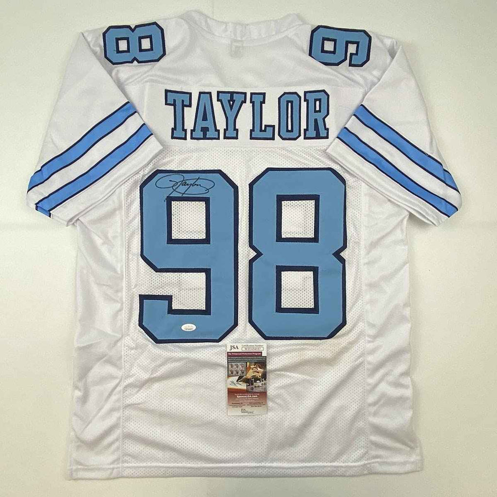 Autographed/Signed Lawrence Taylor North Carolina UNC White College Football Jersey JSA COA