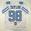 Autographed/Signed Lawrence Taylor North Carolina UNC White College Football Jersey JSA COA
