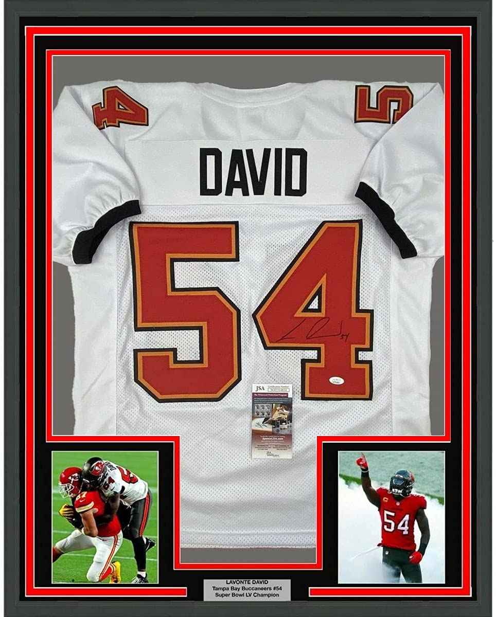 Framed Autographed/Signed Lavonte David 35x39 Tampa Bay White Football Jersey JSA COA