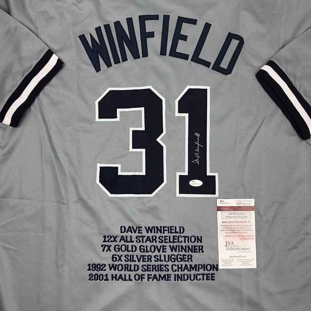 Autographed/Signed Dave Winfield New York Grey Stat Baseball Jersey JSA COA