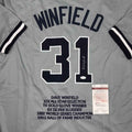 Autographed/Signed Dave Winfield New York Grey Stat Baseball Jersey JSA COA