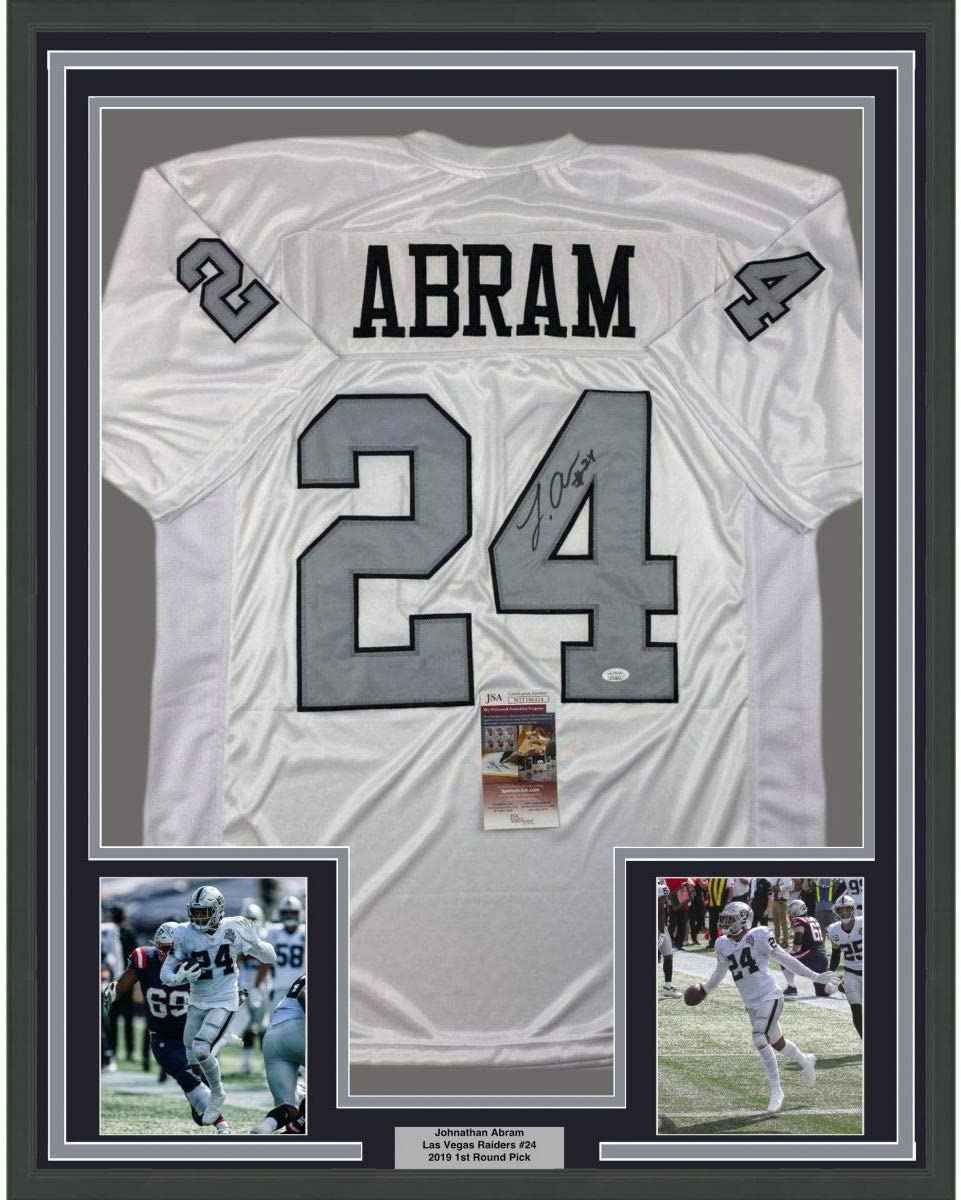 Framed Autographed/Signed Johnathan Abram 35x39 Las Vegas Oakland Color Rush Football Jersey JSA COA
