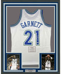 Framed Autographed/Signed Kevin Garnett 35x39 Minnesota Timberwolves White Authentic Mitchell & Ness Basketball Jersey Fanatics COA