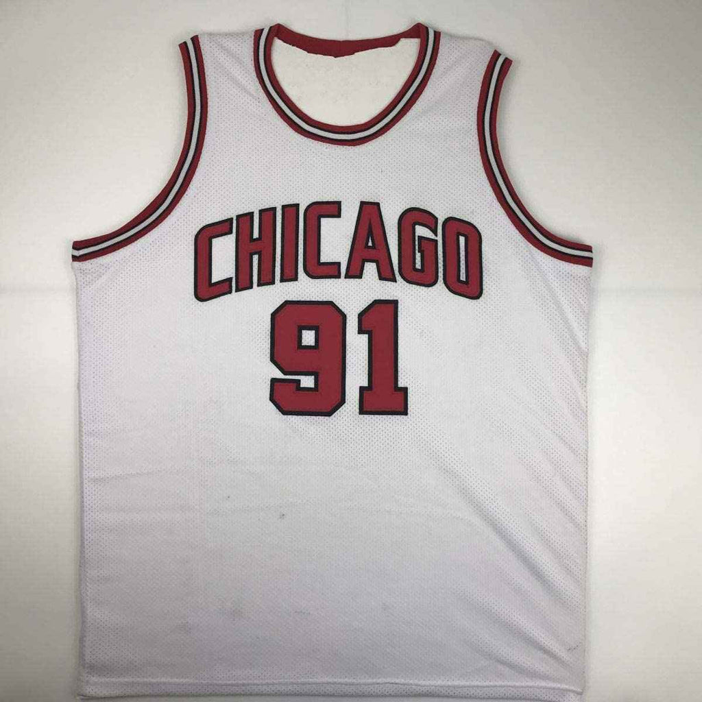 Autographed/Signed Dennis Rodman Chicago White Basketball Jersey JSA COA