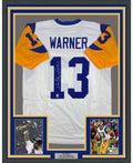 Framed Autographed/Signed Kurt Warner 35x39 St. Louis White Football Jersey GTSM COA