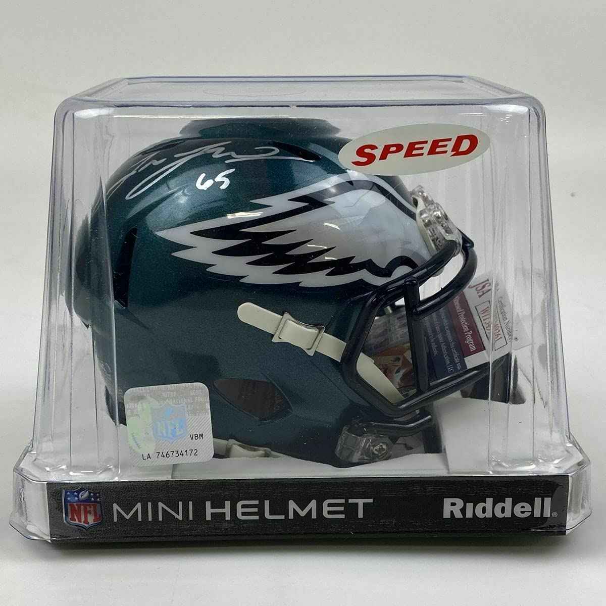 Autographed/Signed Lane Johnson Philadelphia Eagles Mini Football Helmet JSA COA