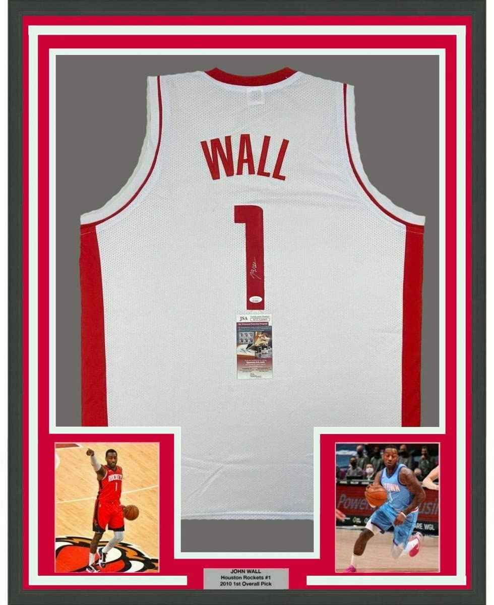 Framed Autographed/Signed John Wall 35x39 Houston White Basketball Jersey JSA COA