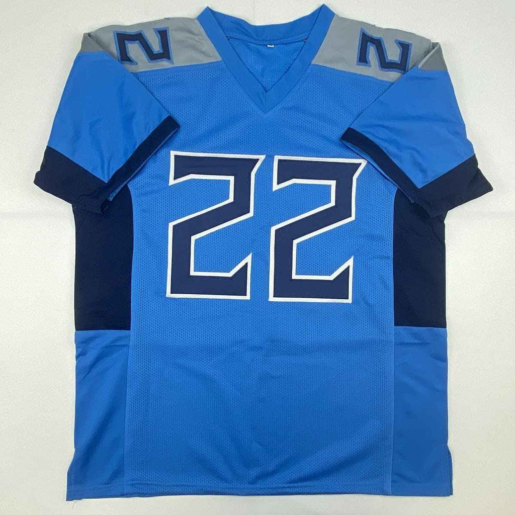 Autographed/Signed Derrick Henry Tennessee Titans Light Blue Football Jersey Beckett BAS COA