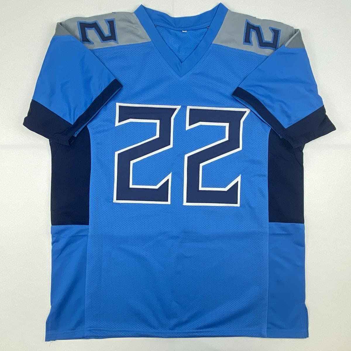 Autographed/Signed Derrick Henry Tennessee Titans Light Blue Football Jersey Beckett BAS COA