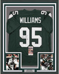 Framed Autographed/Signed Quinnen Williams 35x39 New York Green Football Jersey JSA COA