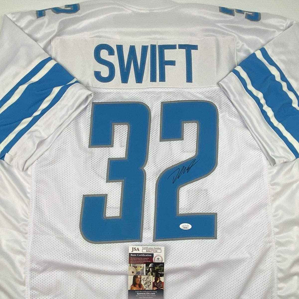 Autographed/Signed D'Andre Swift Detroit White Football Jersey JSA COA