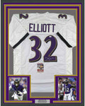 Framed Autographed/Signed DeShon Elliott 35x39 Baltimore White Football Jersey JSA COA