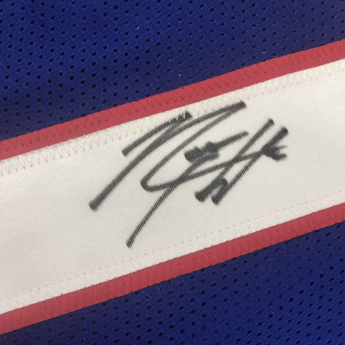 Framed Autographed/Signed Rodney Hampton 35x39 New York Blue Football Jersey PSA/DNA COA