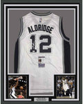 Framed Autographed/Signed LaMarcus Aldridge 35x39 San Antonio White Basketball Jersey JSA COA