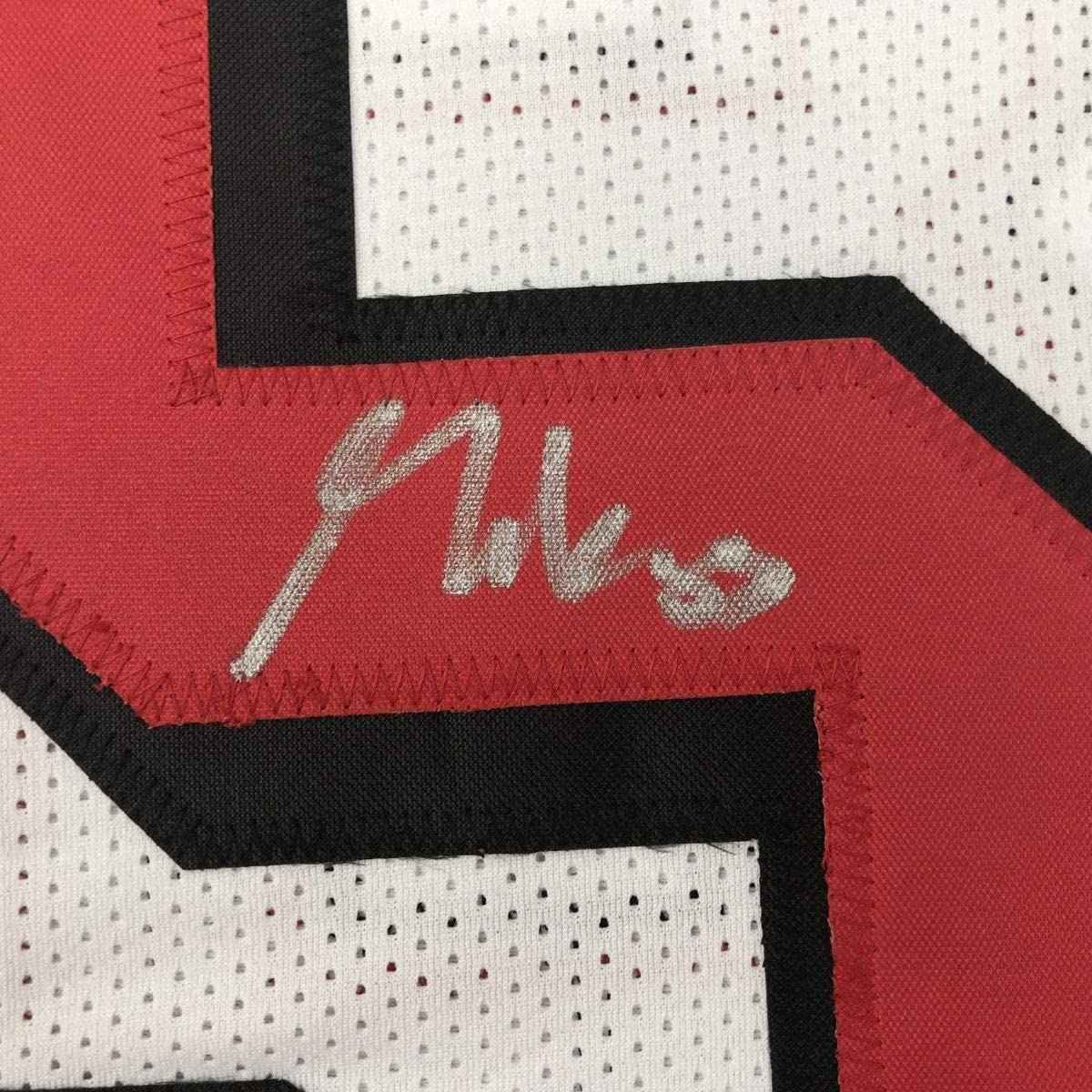Framed Autographed/Signed George Kittle 35x39 San Francisco White Football Jersey JSA COA