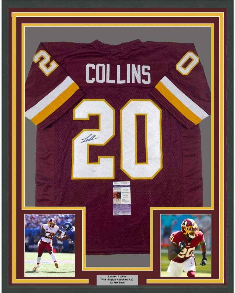 Framed Autographed/Signed Landon Collins 35x39 Washington Burgundy Football Jersey JSA COA