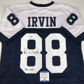 Autographed/Signed Michael Irvin Dallas HOF 2007 Thanksgiving Day Blue Football Jersey Beckett BAS COA